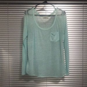 Mint green/baby blue long sleeve sheer top